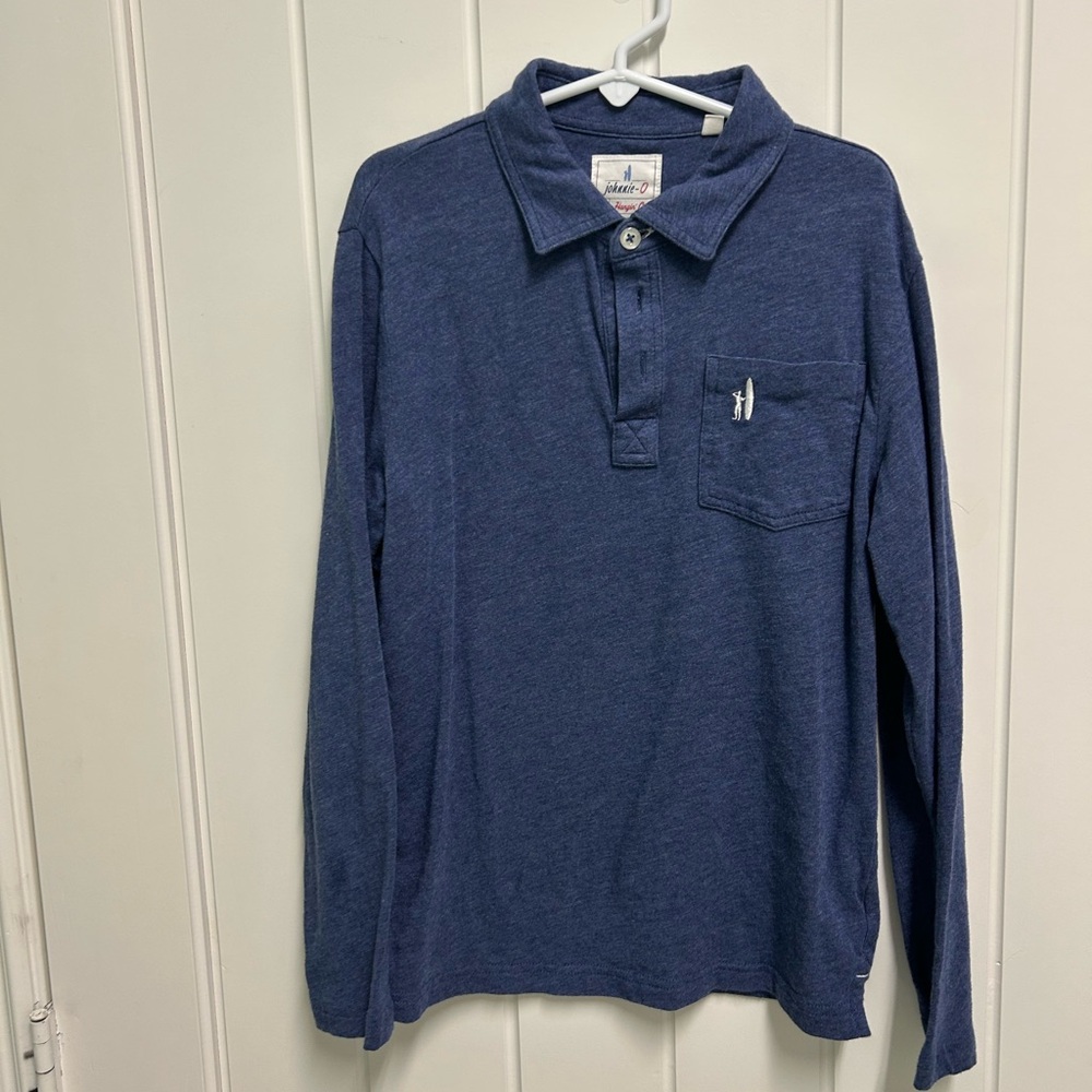 johnnie-O Navy Long-Sleeve Polo with Chest Pocket